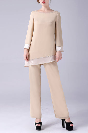 Champagne Mangas Largas 2 Piezas Madre de la Novia Trajes Pantalón